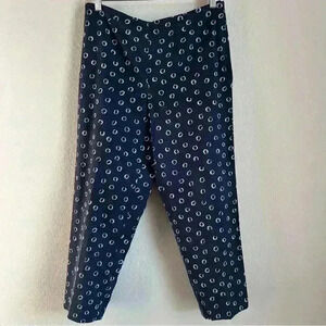 Talbots Women's Stretch Silk Blend Navy Circle Print Lined Crop Pants in Size 10